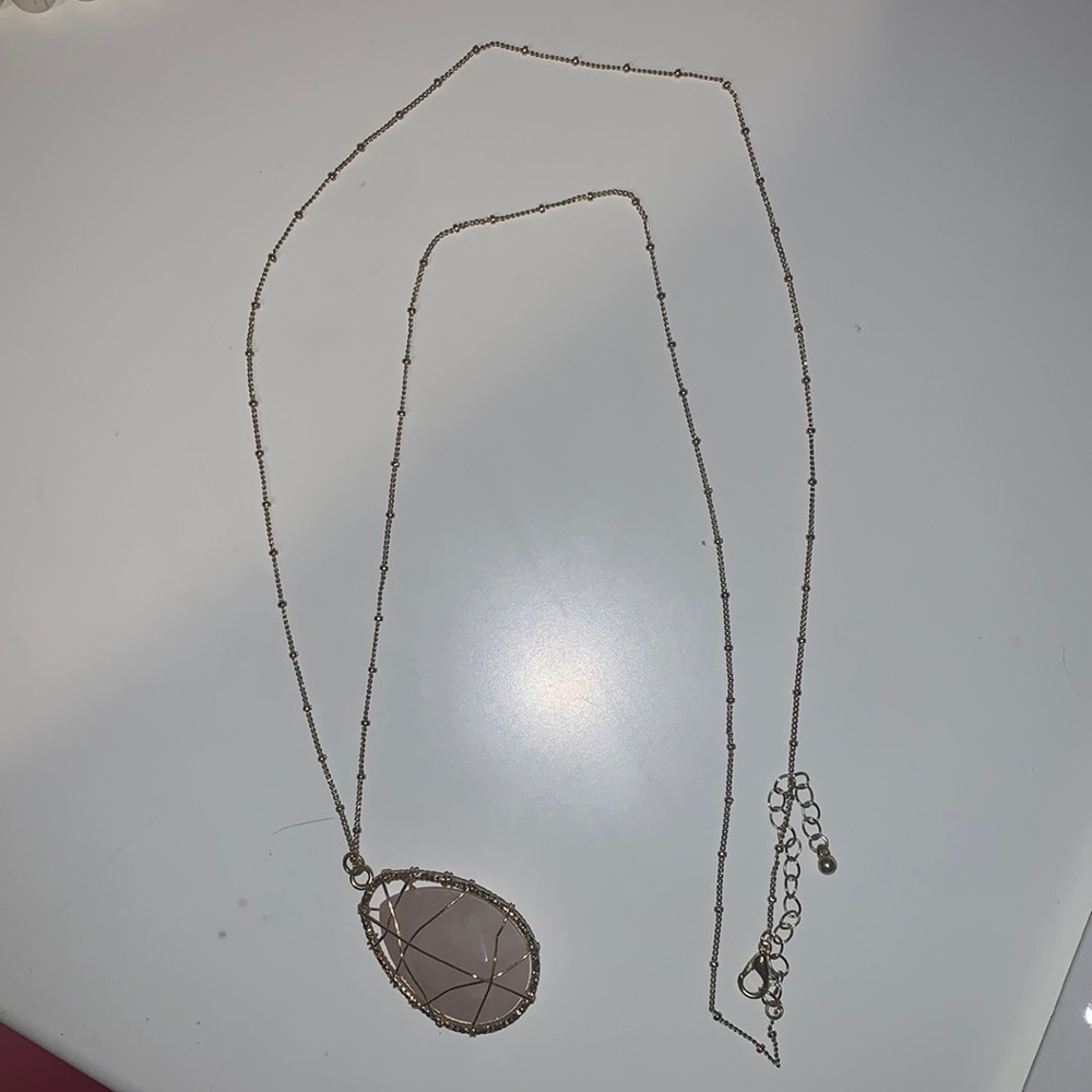 Long rose quarts necklace